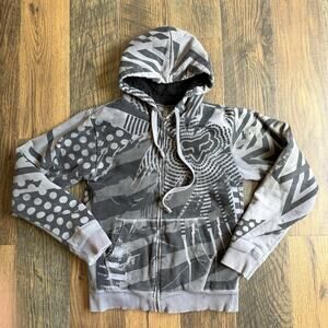 Vintage Fox Racing Sasquatch Fur Lined Hoodie Mens Small White Y2K Graphic Print